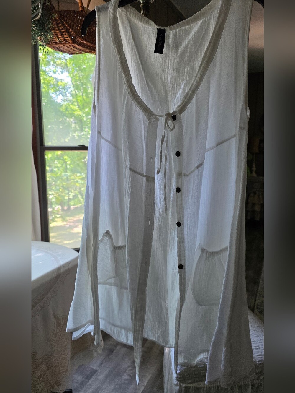 Sacred Threads White Gauze Button-Up Coverup